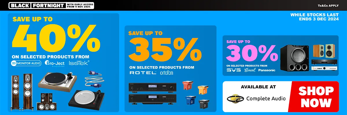 Interdyn Black Friday Specials, Up to 40% of selected Monitor Audio, and Pro-Ject products, up to 35% off selected ortofon and Rotel productsm and up to 30% off Encel products, from November 11 till 3rd of December while stocks last.